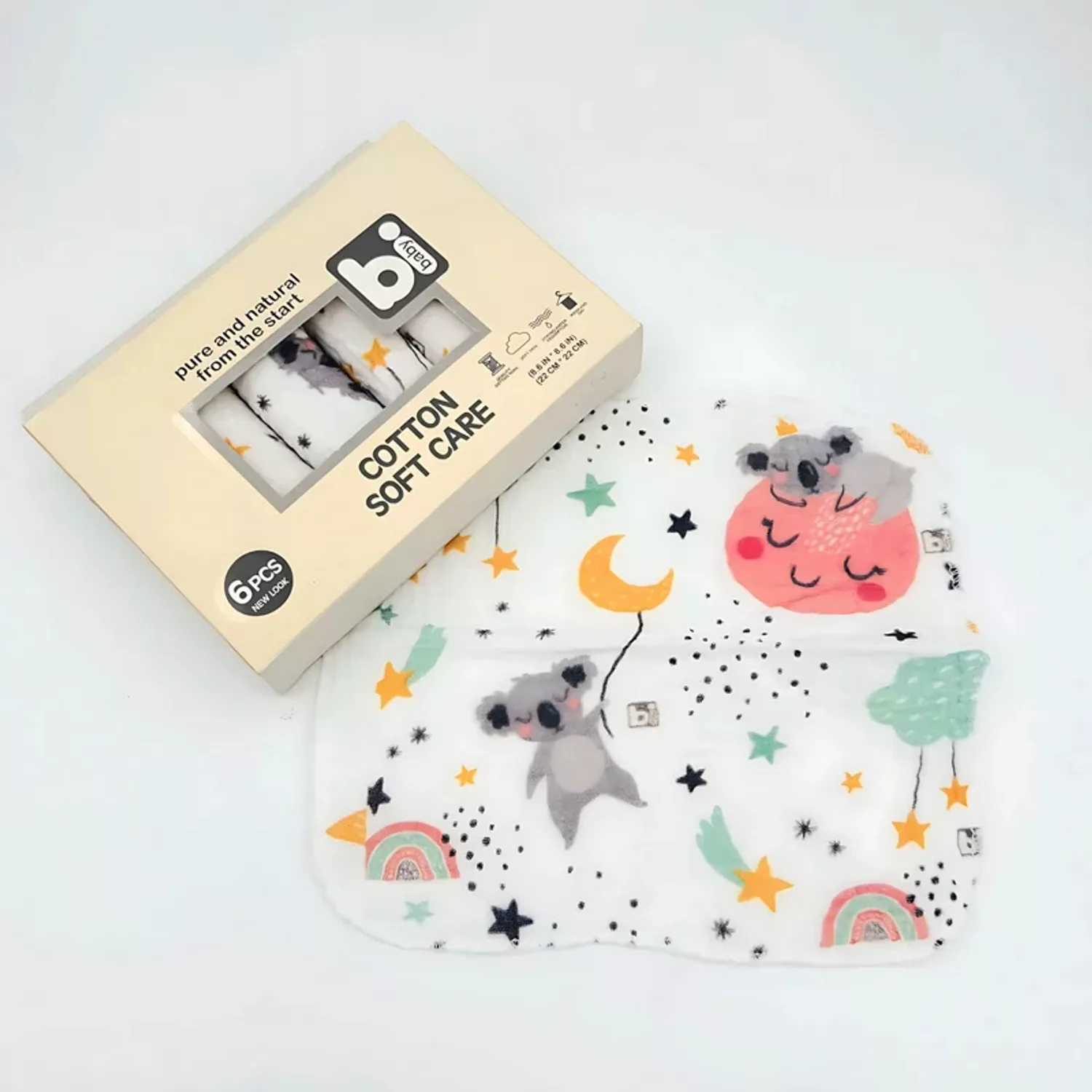 دستمال دست و صورت نوزاد بی بی بی مدل کوالا سایز مجموعه 6 عددی