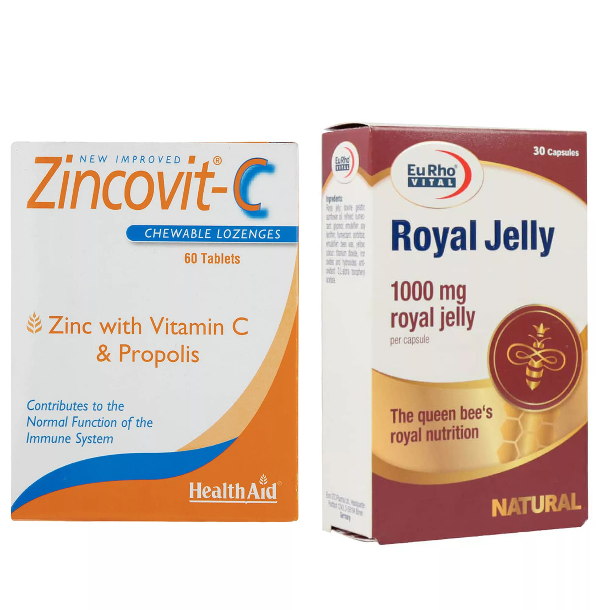 کپسول رویال ژلی یوروویتال - 1000 میلی گرم بسته 30 عددی به همراه قرص جویدنی زینکوویت سی هلث اید بسته 60 عددی