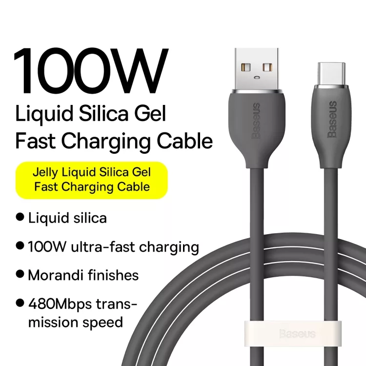 کابل تبدیل USB به USB-C باسئوس مدل JELLY LIQUID SILICA GEL 100W طول 2 متر
