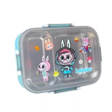 ظرف غذا کودک مدل لبوبو و کرومی استیل به همراه قاشق