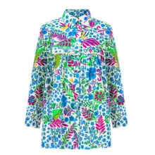 تونیک آستین بلند زنانه مدل نخی گلدار خنک رنگ سفید