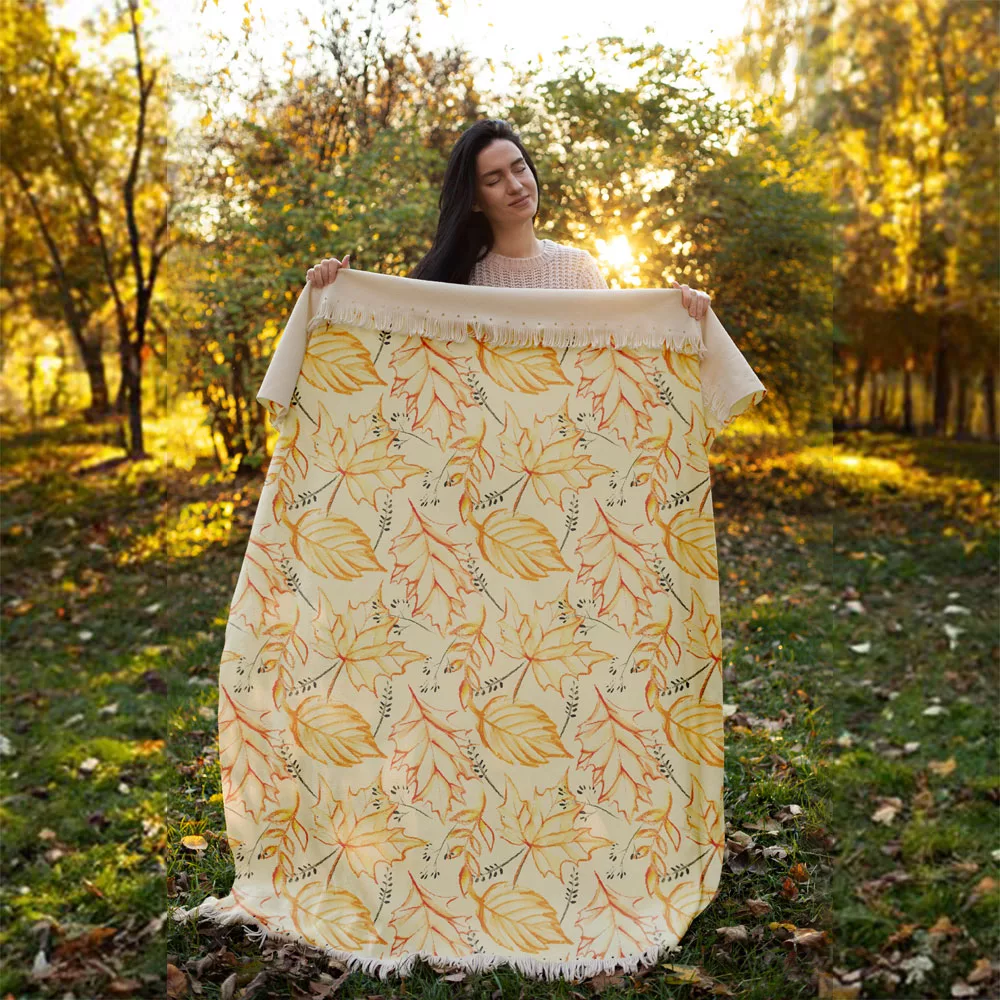 شال مبل مدل برگ پاییزی کد F2SH1078 سایز 100x180 سانتی متر