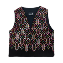 جلیقه زنانه ندا مون مدل آذرگون سوزندوزی آینه کاری