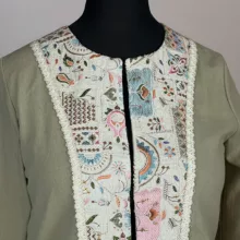 کت رسمی زنانه مدل لینن خرج کار هندی کد AK1298 رنگ سبز سدری