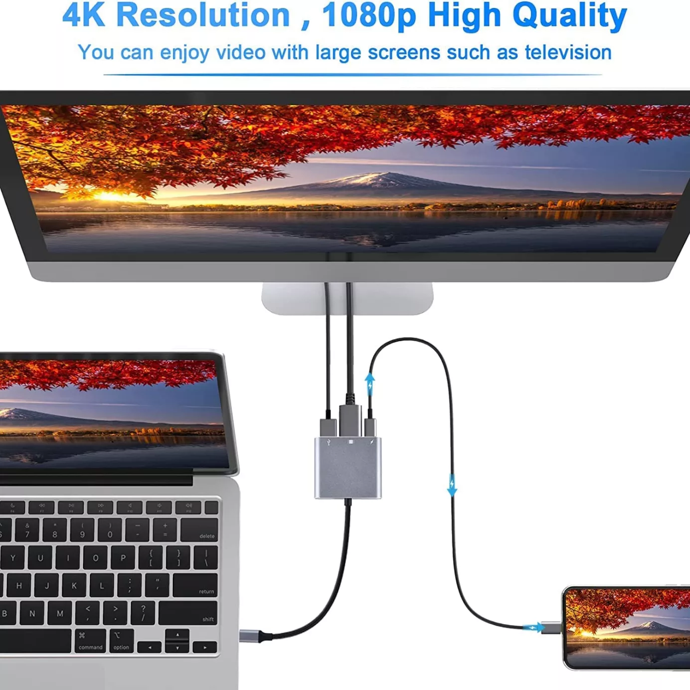مبدل USB-C به USB-C / USB 3.0 / HDMI 4K مدل Adapter 3 in1