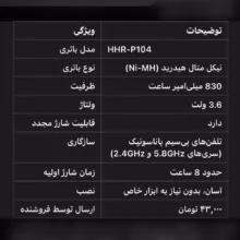 باتری تلفن بی سیم پاناسونیک مدل p104
