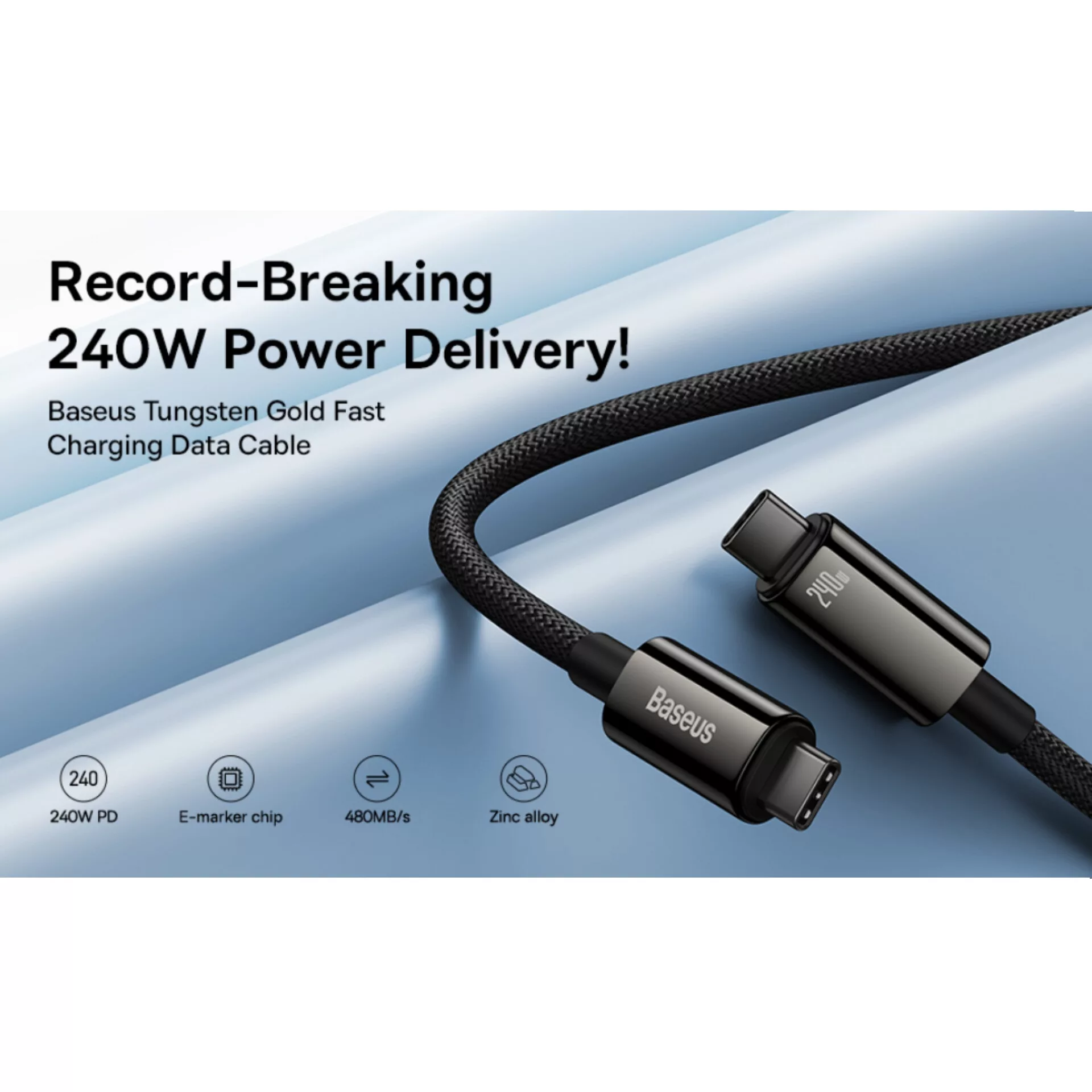 کابل تبدیل USB-C باسئوس مدل (TUNGSTEN GOLD (240W طول 3 متر