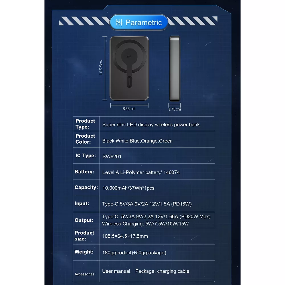 پاوربانک اوفی مدل MagSafe PB-08 22.5W ظرفیت 10000 میلی آمپر ساعت