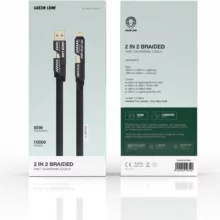 کابل تبدیل USB/USB-C به USB-C/لایتنینگ گرین لاین مدل 2 in 2 Braided طول 1.2 متر