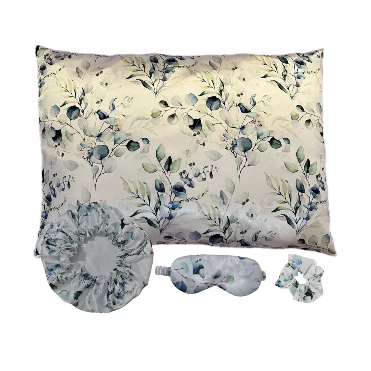 رو بالشی طرح برگ به همراه کلاه خواب و چشم بند و کش مو