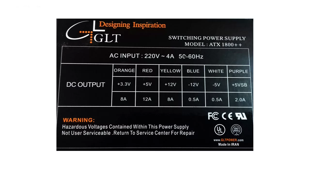 منبع تغذیه کامپیوتر GLT مدل ++ATX1800