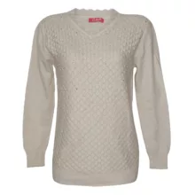 پلیور یقه هفت زنانه مدل پولکی رنگ کرم