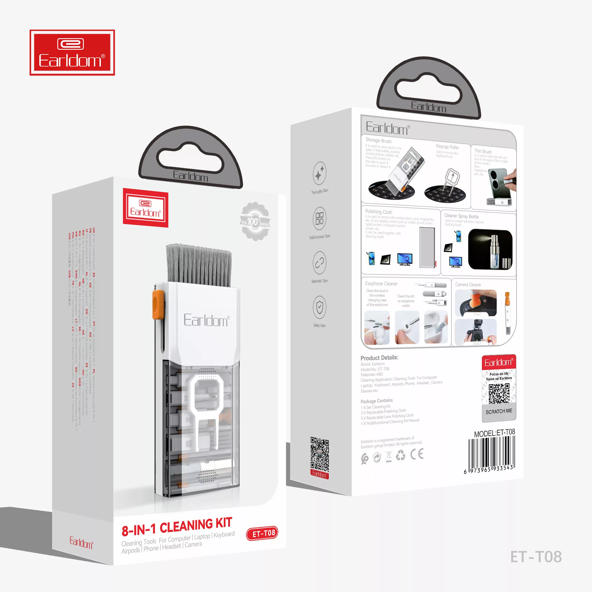 کیت تمیز کننده کیبورد و ایرپاد ارلدام مدل 8IN1 Clining Kit T08