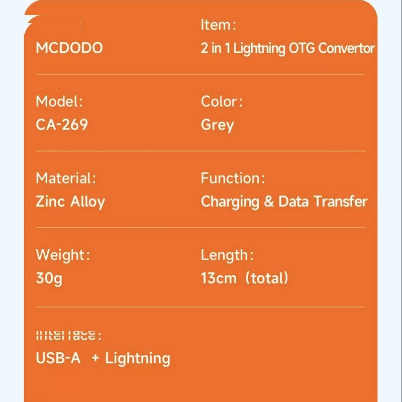 مبدل لایتنینگ به USB OTG/لایتنینگ مک دودو مدل CA-2690