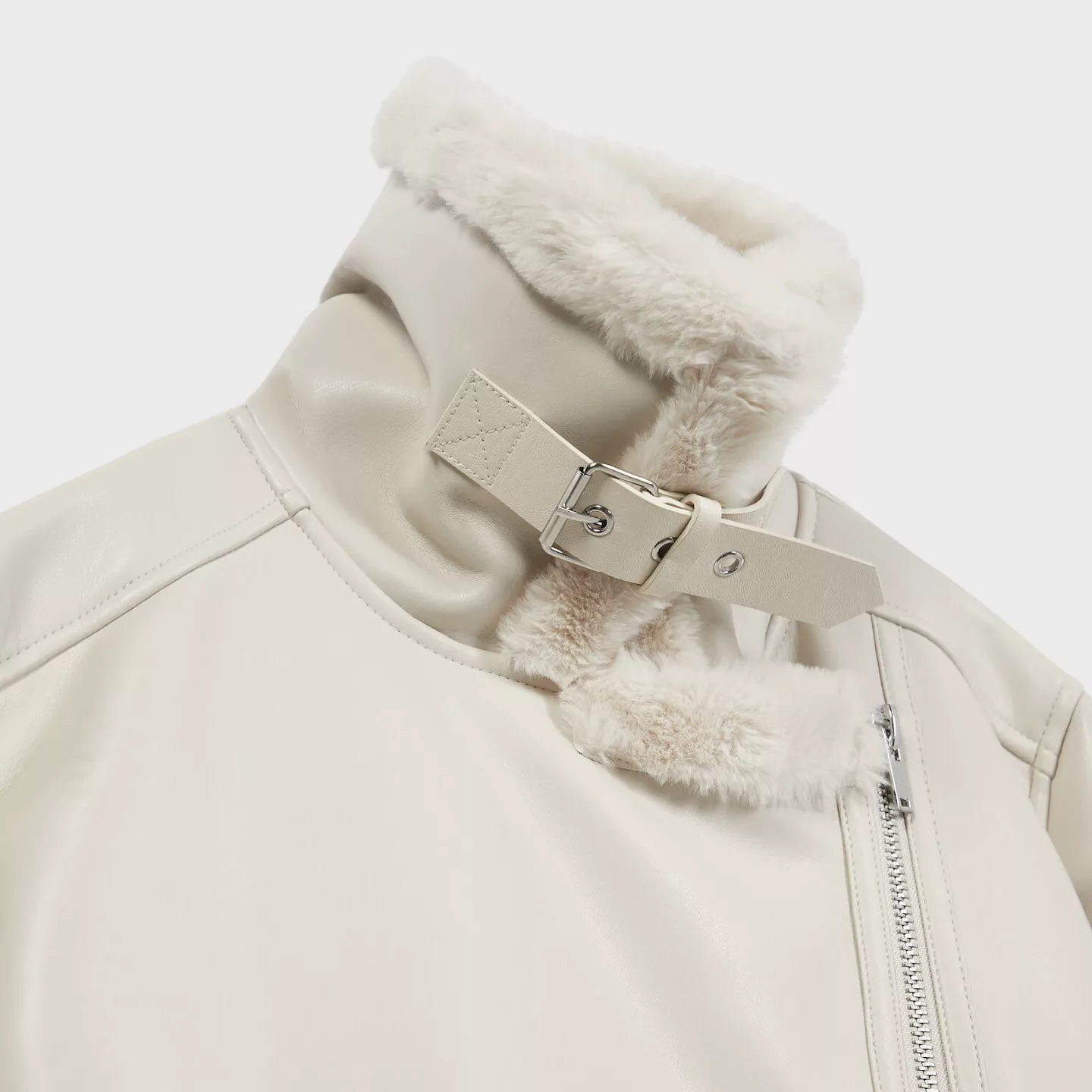 کت چرم زنانه استرادیواریوس مدل FAUX BIKER FUR LINING 2025