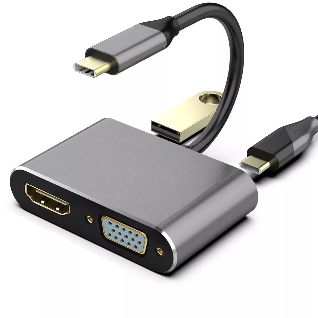 مبدل USB-C به HDMI / VGA / USB 3.0 / USB-C مدل HK-1CT4P