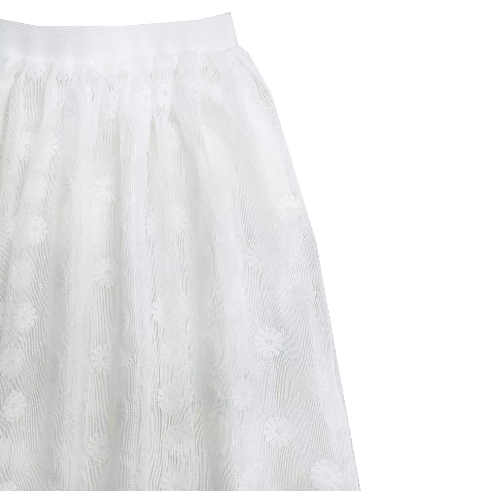 دامن چین‌دار زنانه مدل توری بابونه رنگ سفید