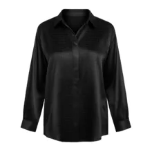 تونیک آستین بلند زنانه مدل ساتن دکمه مخی 23718020 رنگ مشکی