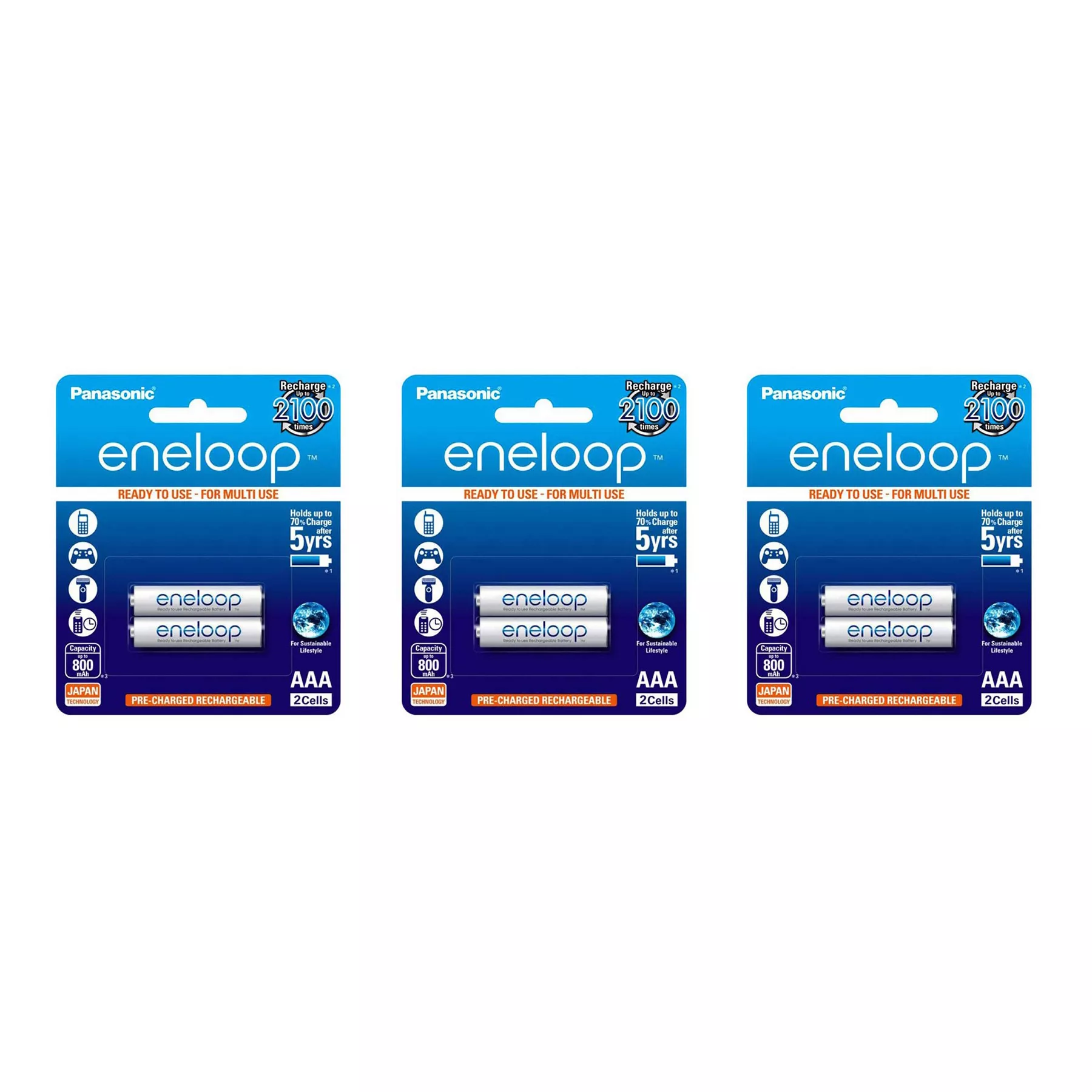 باتری نیم قلمی قابل شارژ پاناسونیک مدل eneloop 800mAh بسته 6 عددی