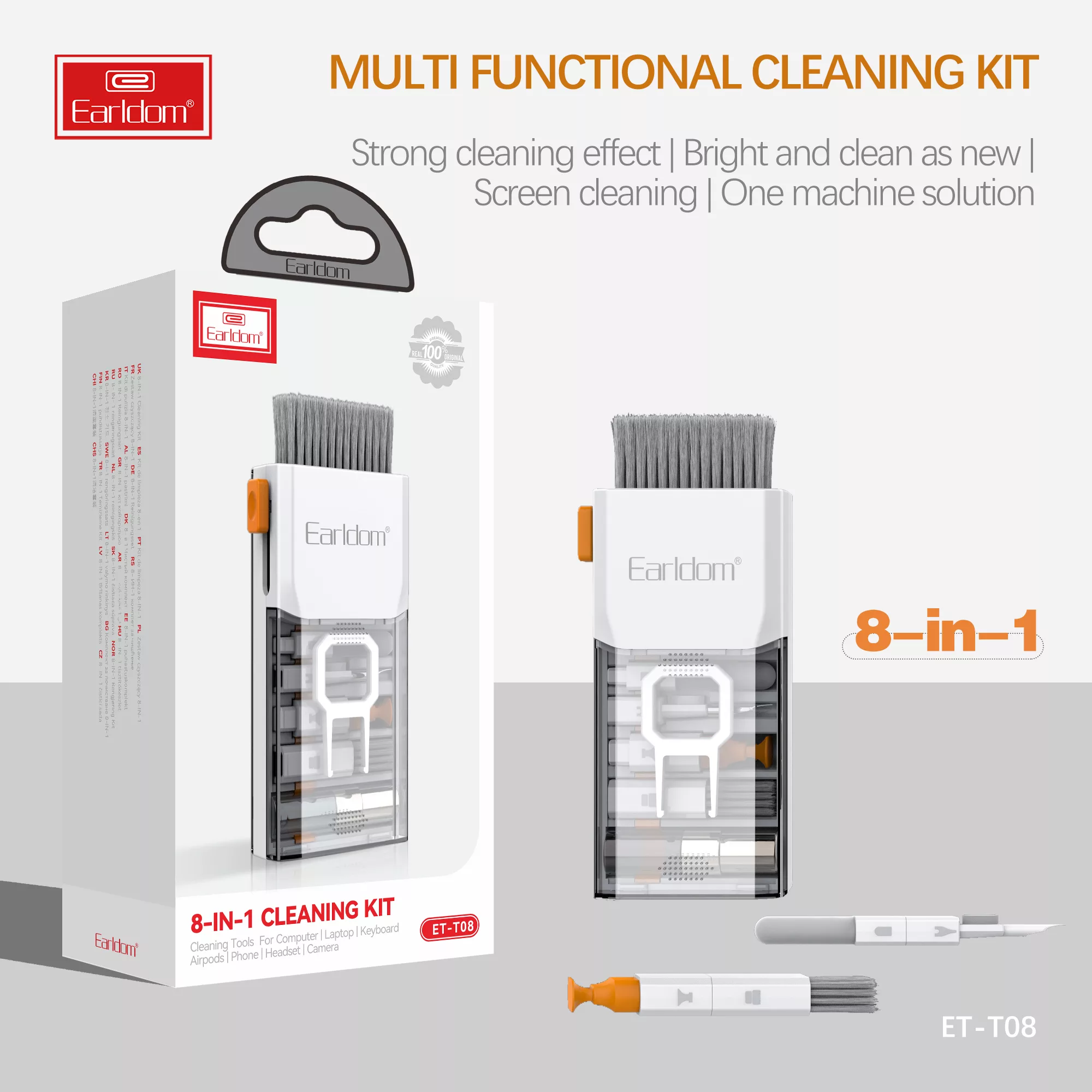 کیت تمیز کننده کیبورد و ایرپاد ارلدام مدل 8IN1 Clining Kit T08