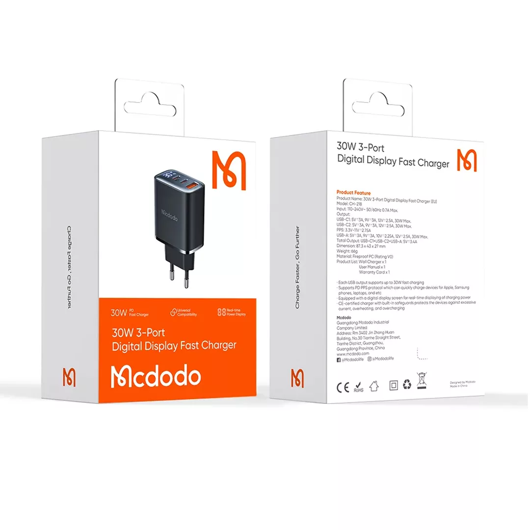 شارژر دیواری 30 وات مک دودو مدل CH-218
