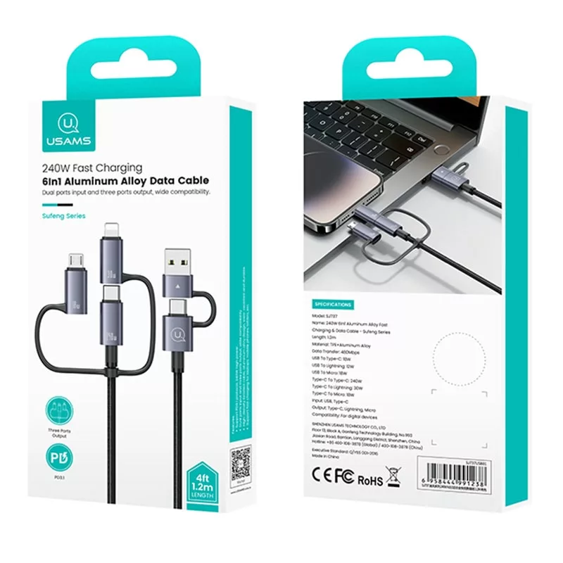 کابل تبدیل usb / usb-c به usb-c / micro usb / لایتنینگ یوسمز مدل sj738 طول 2 متر