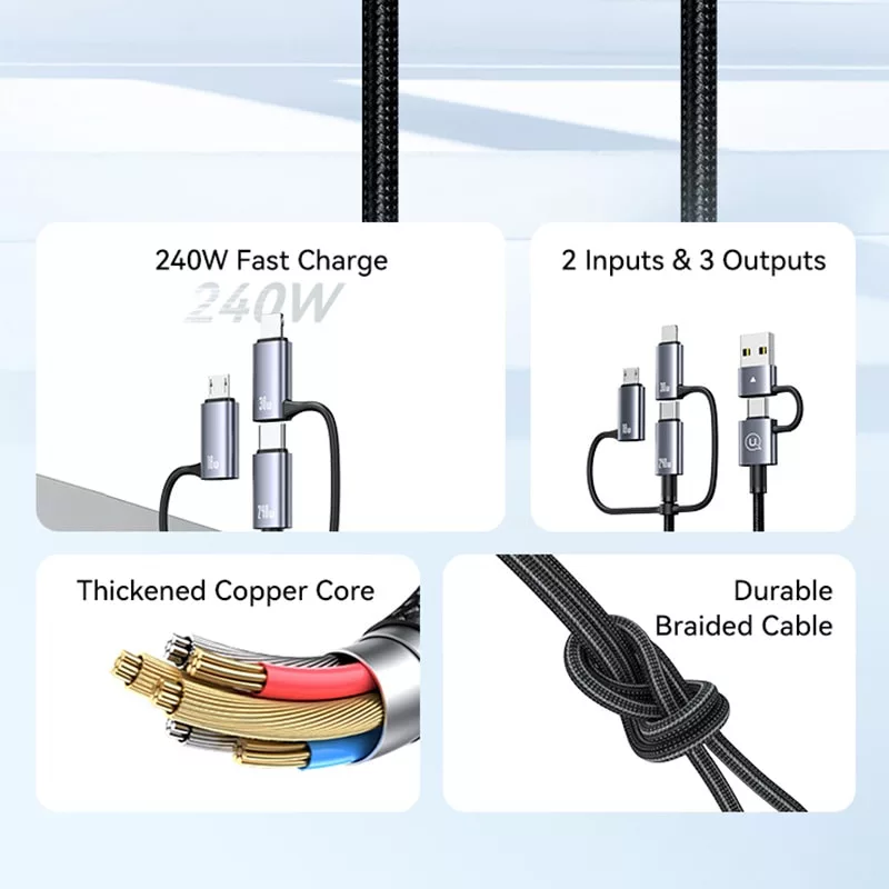کابل تبدیل usb / usb-c به usb-c / micro usb / لایتنینگ یوسمز مدل sj738 طول 2 متر