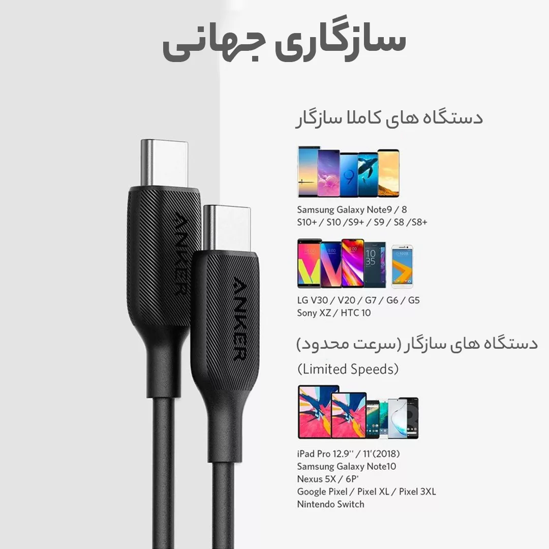 کابل USB-C انکر مدل A8852H11 طول 0.9 متر