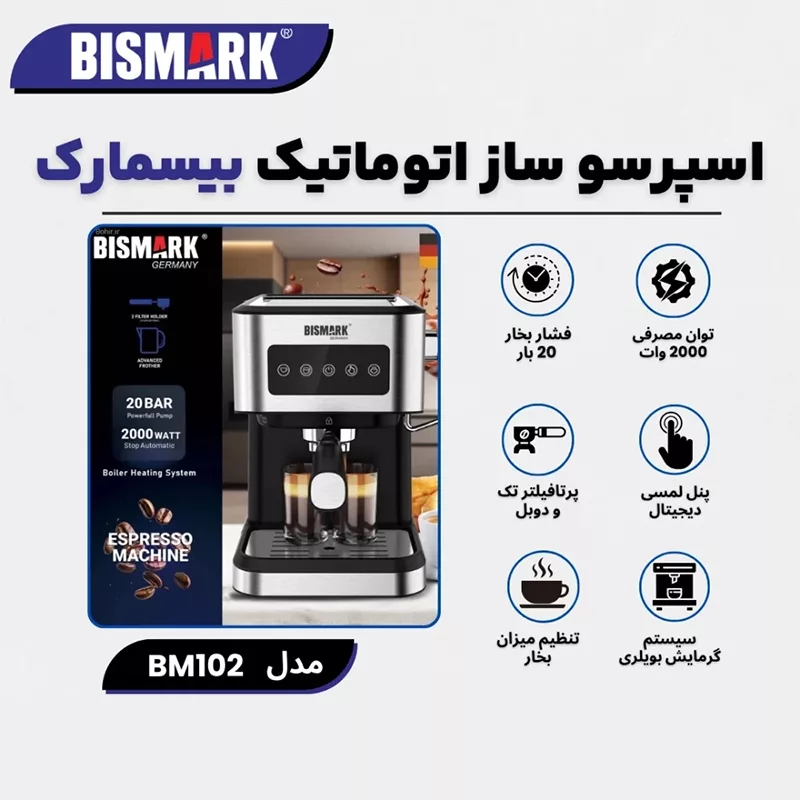 اسپرسو ساز 1000 میلی‌لیتر بیسمارک مدل BM102