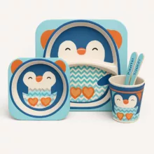 ست  5 تکه ظرف غذای کودک بامبو مدل پنگوئن