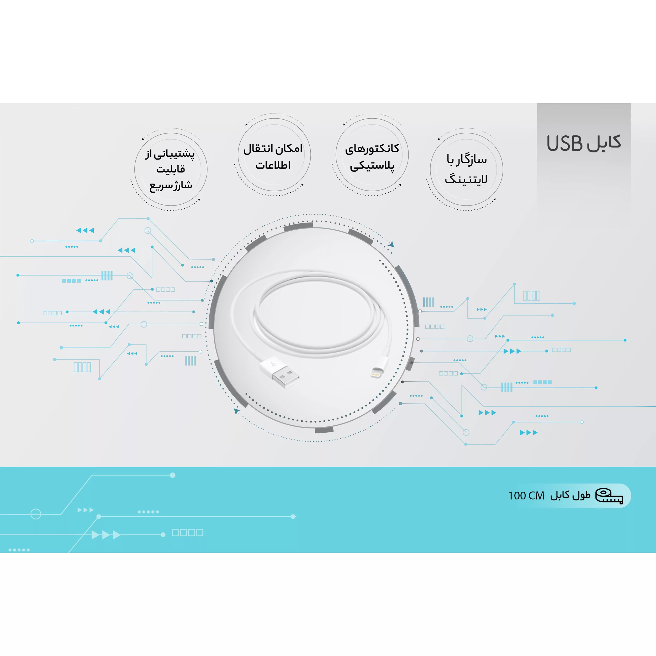 کابل تبدیل USB به لایتنینگ اپل طول 1 متر