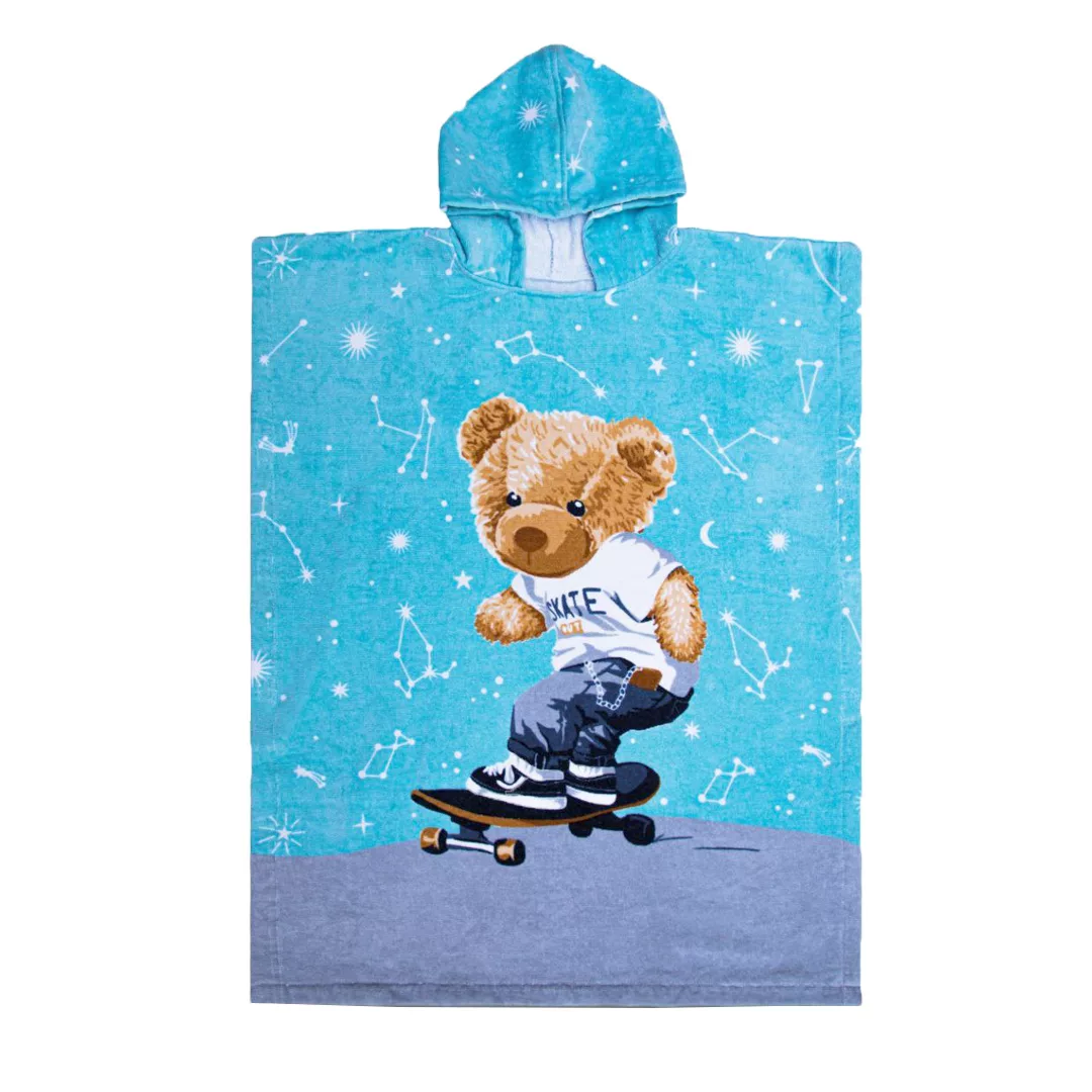 حوله پالتویی کودک پودایران مدل پانچو طرح تدی سایز 90