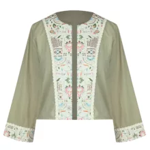 کت رسمی زنانه مدل لینن خرج کار هندی کد AK1298 رنگ سبز سدری