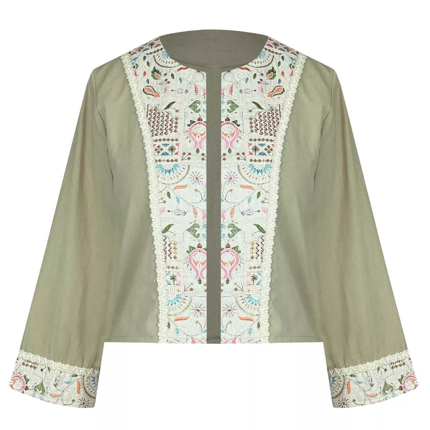 کت رسمی زنانه مدل لینن خرج کار هندی کد AK1298 رنگ سبز سدری