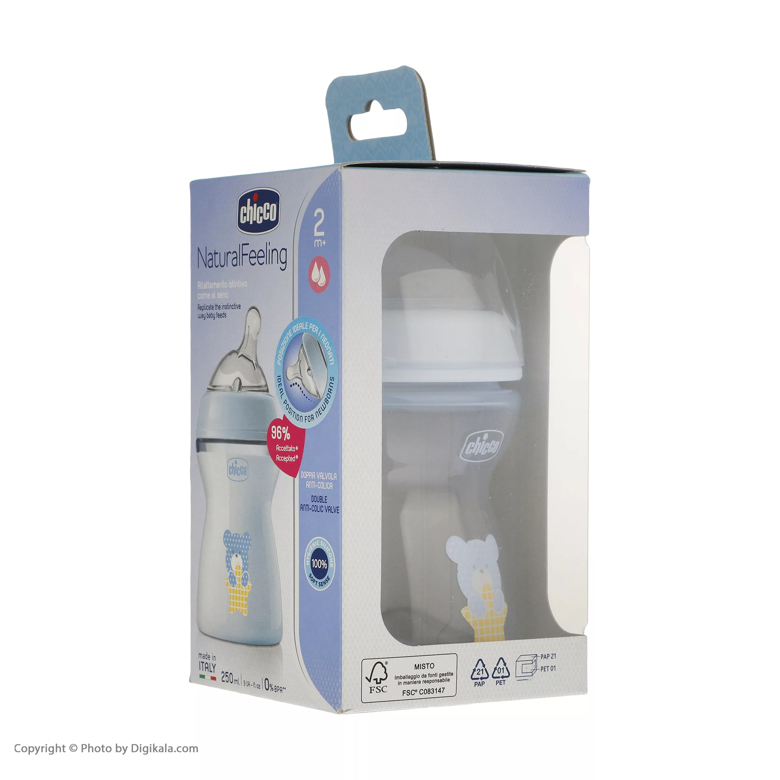 شیشه شیر چیکو مدل نچرال فیلینگ گنجایش 250 میلی لیتر