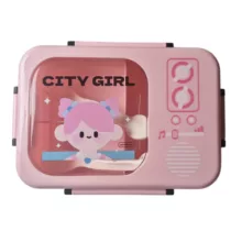 ظرف نگهدارنده غذا کودک مدل سه محفظه city girl به همراه قاشق و چنگال