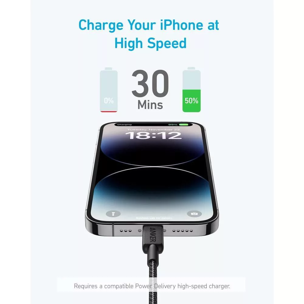 کابل تبدیل USB-C به لایتنینگ انکر مدل A81B6 طول 1.8 متر