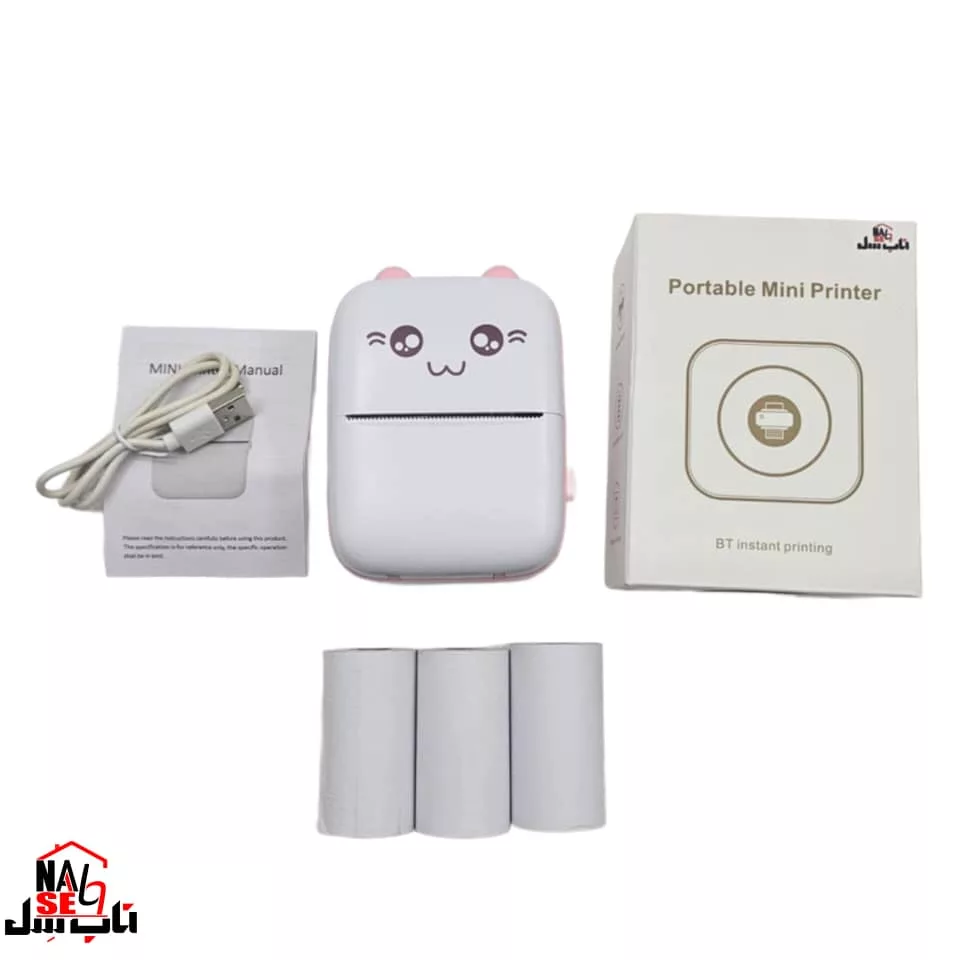 پرینتر لیبل زن ناب سل مدل پرتابل کد PIN02 به همراه سه عدد رول کاغذی