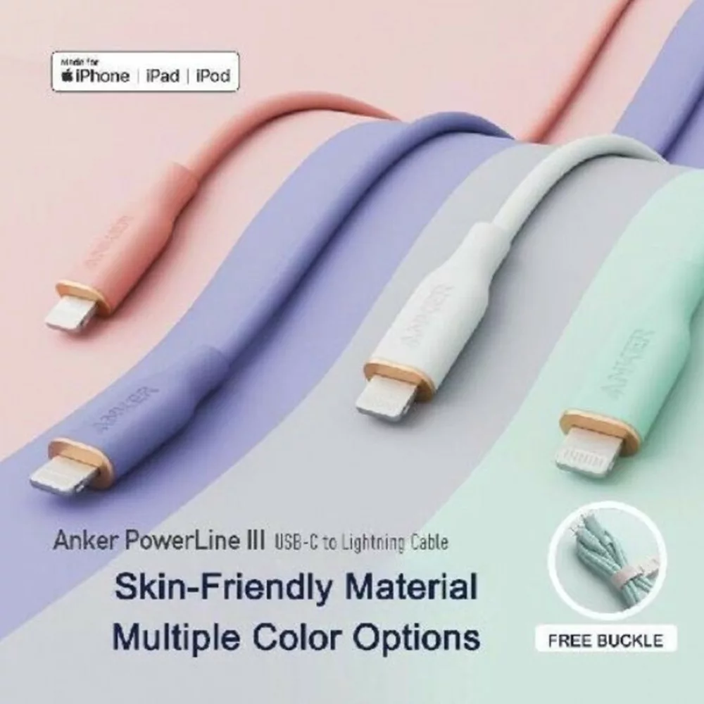 کابل تبدیل USB-C به لایتنینگ انکر مدل Powerline III Flow A8663 طول 1.8 متر
