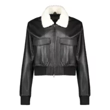 کت چرم زنانه چرم مشهد مدل k0134-001 رنگ مشکی