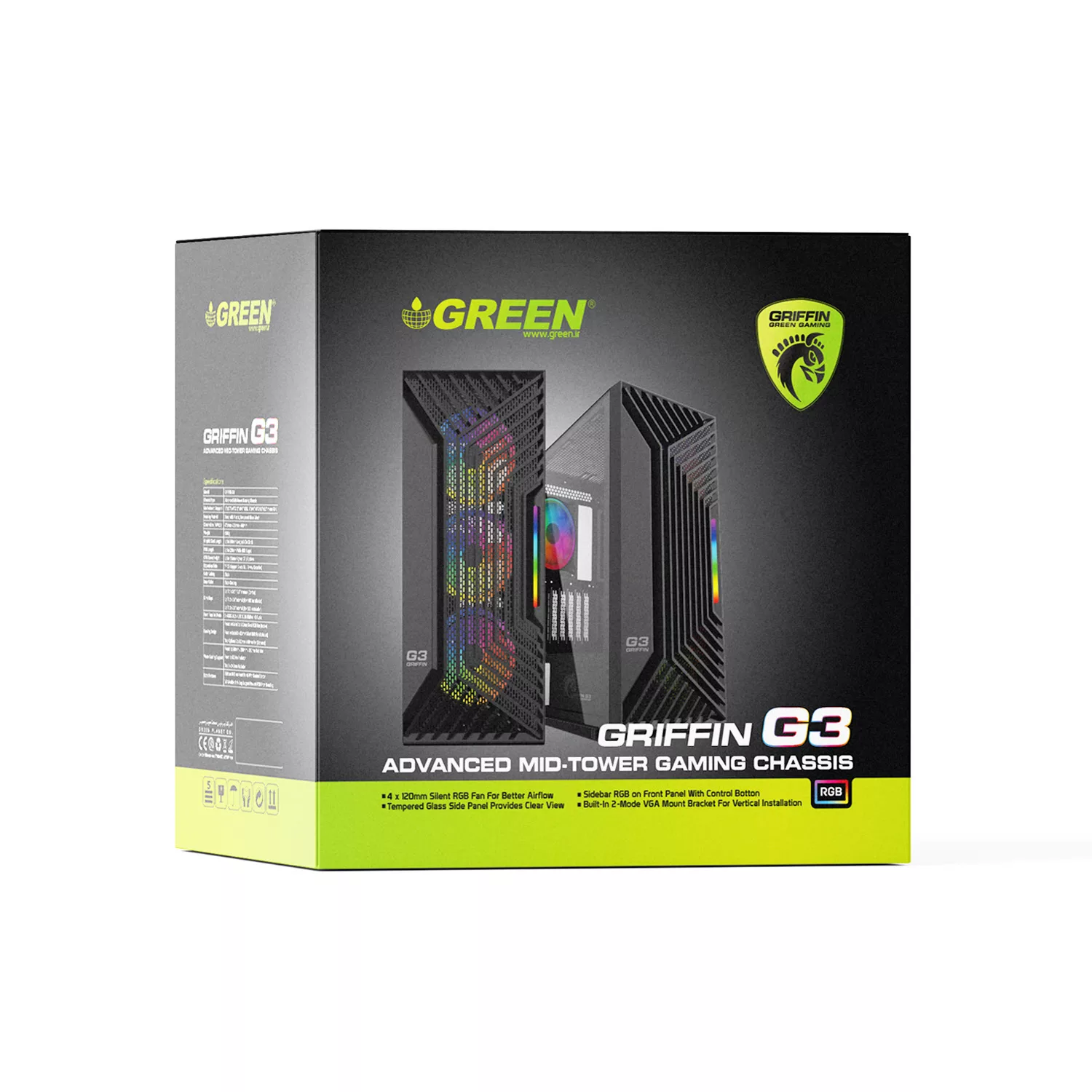 کیس کامپیوتر گیمینگ گرین مدل GRIFFIN G3
