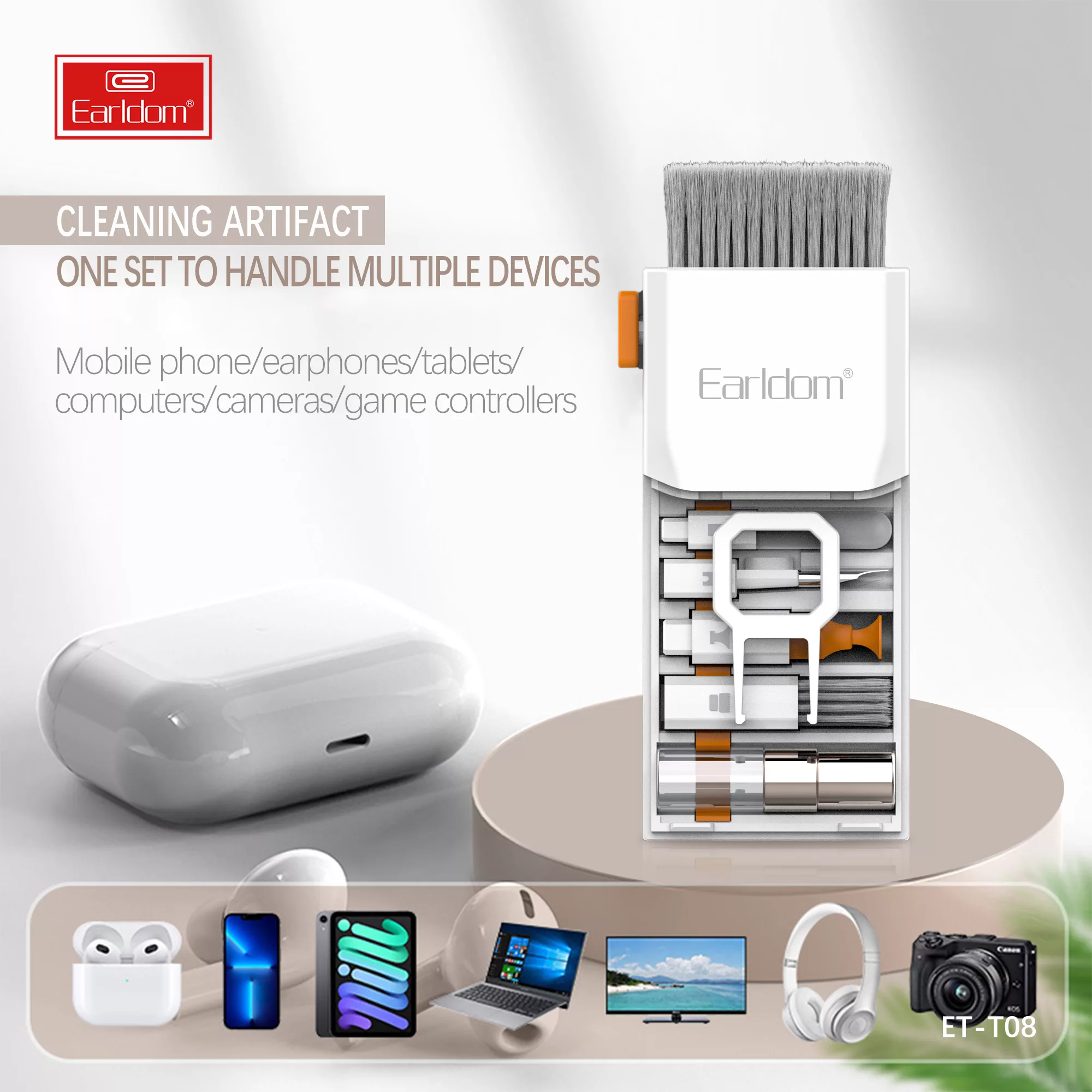 کیت تمیز کننده کیبورد و ایرپاد ارلدام مدل 8IN1 Clining Kit T08