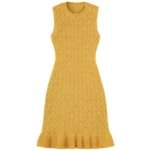 پلیور یقه گرد زنانه مدل زازا رنگ خردلی