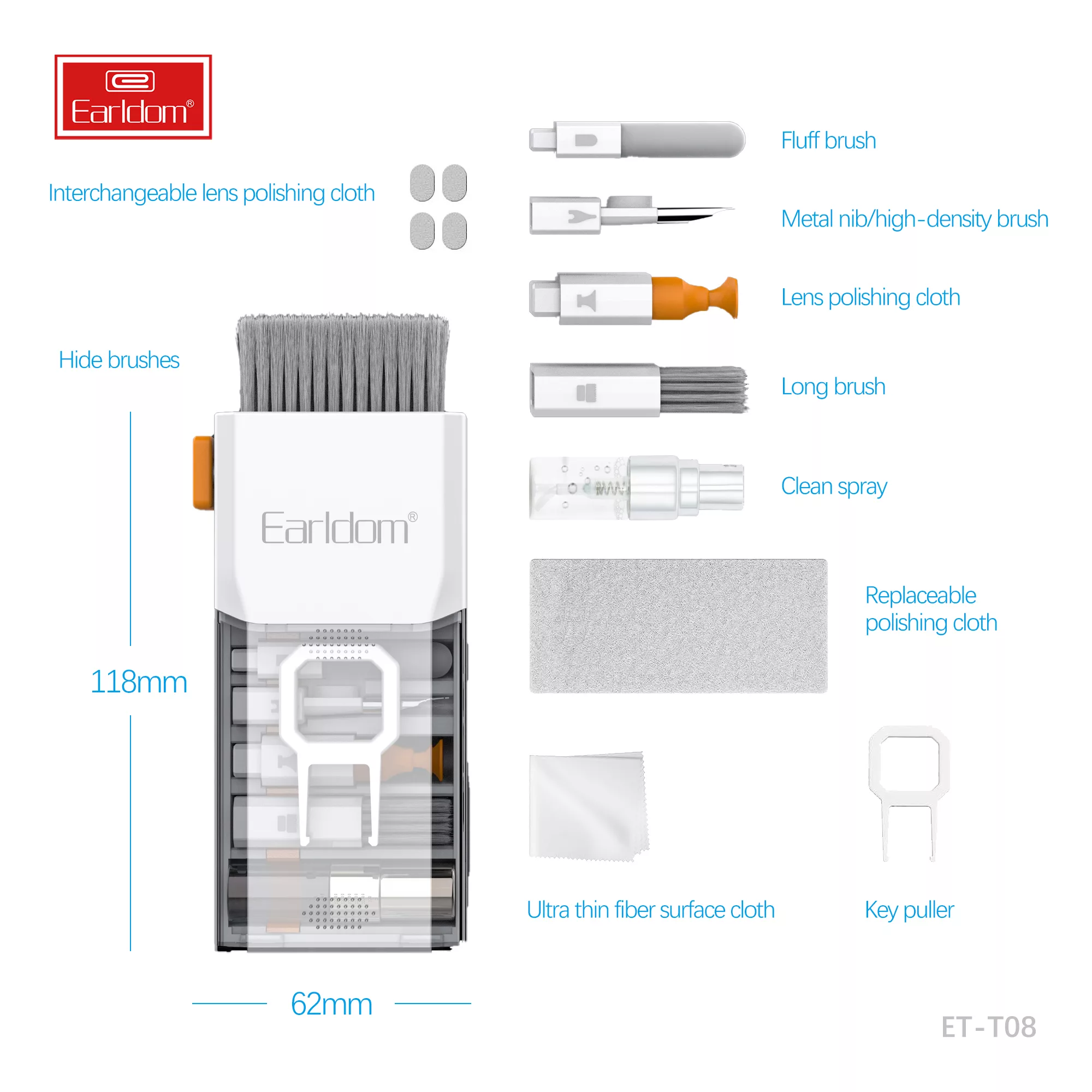 کیت تمیز کننده کیبورد و ایرپاد ارلدام مدل 8IN1 Clining Kit T08
