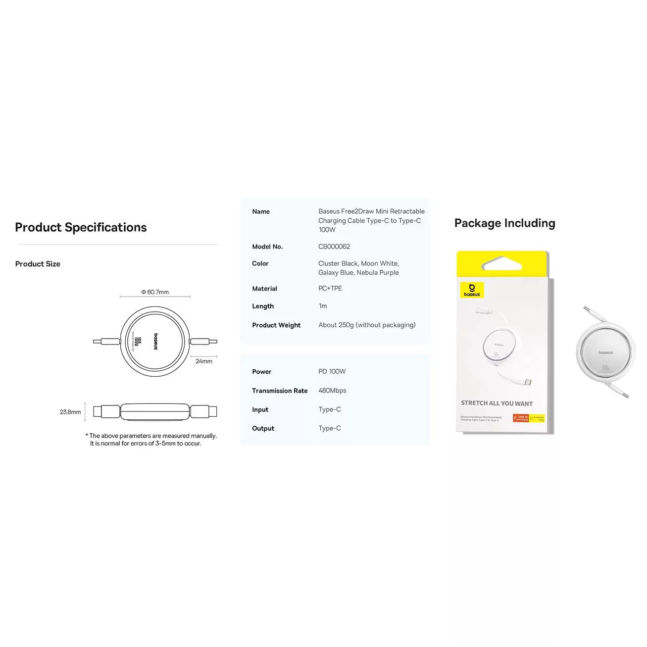 کابل USB-C باسئوس مدل CB000062 طول 1 متر