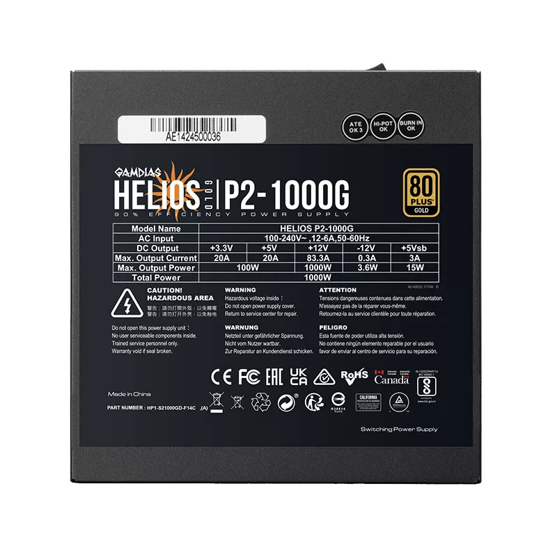 منبع تغذیه کامپیوتر 1000 وات گیم دیاس مدل HELIOS P2-1000G