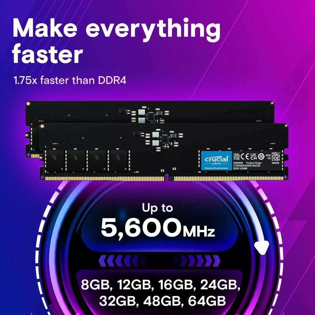 رم دسکتاپ DDR5 تک کاناله 5600 مگاهرتز CL46 کروشیال مدل CT16G56C46U5 ظرفیت 16 گیگابایت