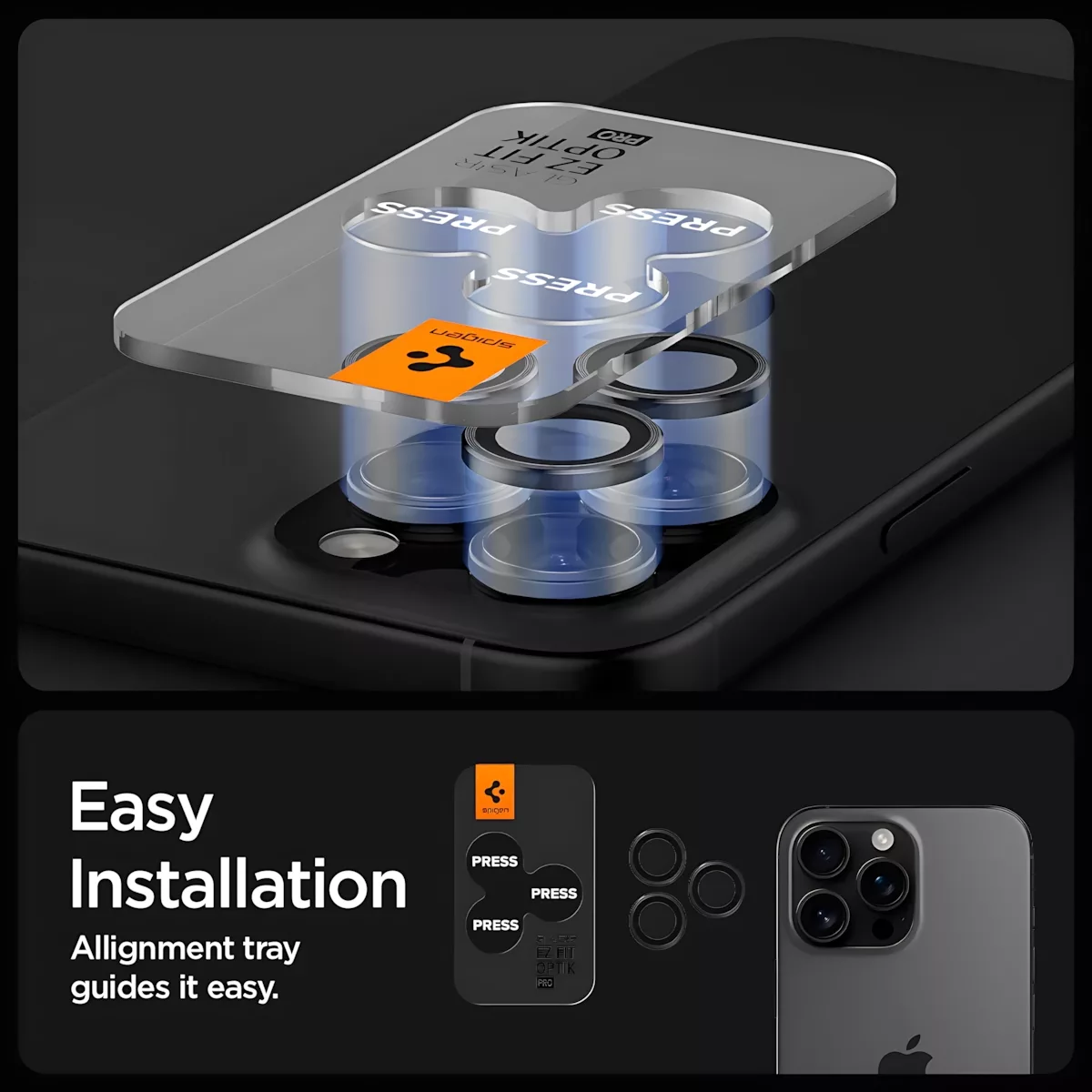 محافظ لنز دوربین شیشهای اسپیگن مدل Optik Pro مناسب برای گوشی موبایل اپل iPhone 15 Pro Max