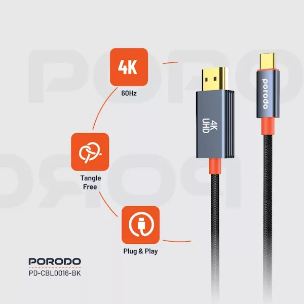 کابل تبدیل USB-C به HDMI پرودو مدل CBL0016 طول 2 متر