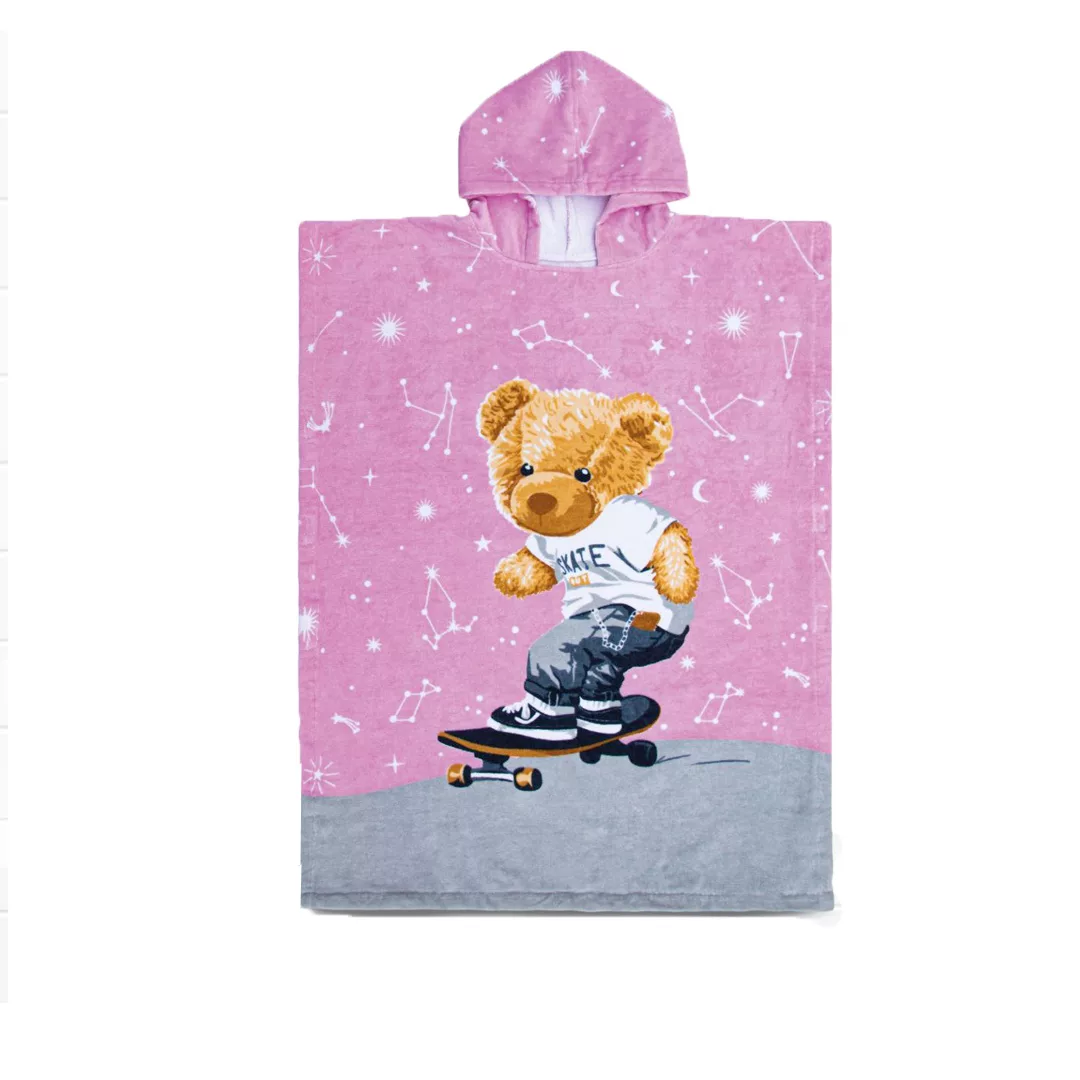 حوله پالتویی کودک پودایران مدل پانچو طرح تدی سایز 90